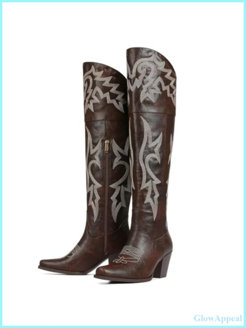 Women's Embroidered Over-the-Knee Cowboy Boots Faux Leather Tall